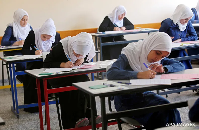 Palestinian female students sit for their final high school exams, known as "Tawjihi" in Gaza city on June 03, 2017. More than 72,000 students in the West Bank and Gaza Strip start Saturday their Tawjihi exam that qualif...