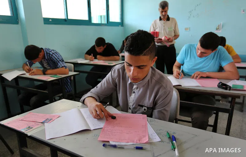 Palestinian students sit for their final high school exams, known as "Tawjihi" in Gaza city on June 03, 2017. More than 72,000 students in the West Bank and Gaza Strip start Saturday their Tawjihi exam that qualifies the...