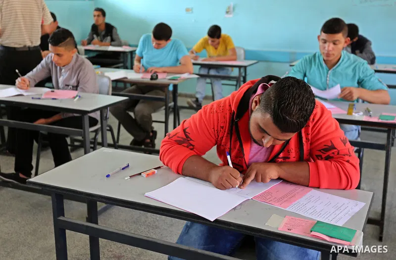 Palestinian students sit for their final high school exams, known as "Tawjihi" in Gaza city on June 03, 2017. More than 72,000 students in the West Bank and Gaza Strip start Saturday their Tawjihi exam that qualifies the...