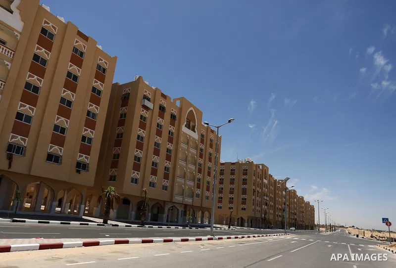 A picture taken on June 7, 2017 shows a view of the Qatar-funded construction projects in Khan Younis in the southern Gaza Strip. Photo by Ashraf Amra