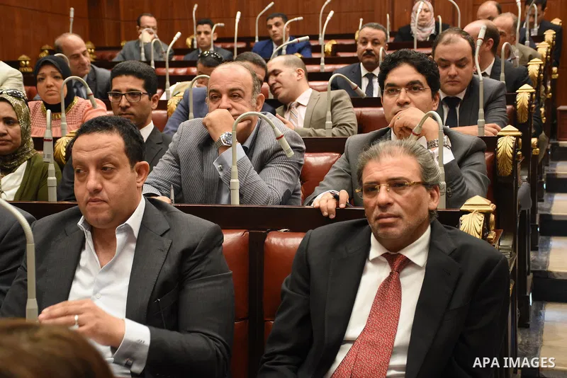 Members of legislative committee in Egypt's parliament attend a meeting to discuss a government agreement to hand over two Red Sea islands Tiran and Sanafir to Saudi Arabia, in Cairo, Egypt, on June 12, 2017. Photo by St...
