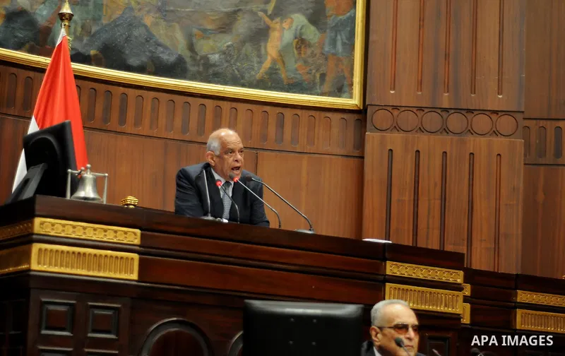Members of legislative committee in Egypt's parliament attend a meeting to discuss a government agreement to hand over two Red Sea islands Tiran and Sanafir to Saudi Arabia, in Cairo, Egypt, on June 12, 2017. Photo by St...