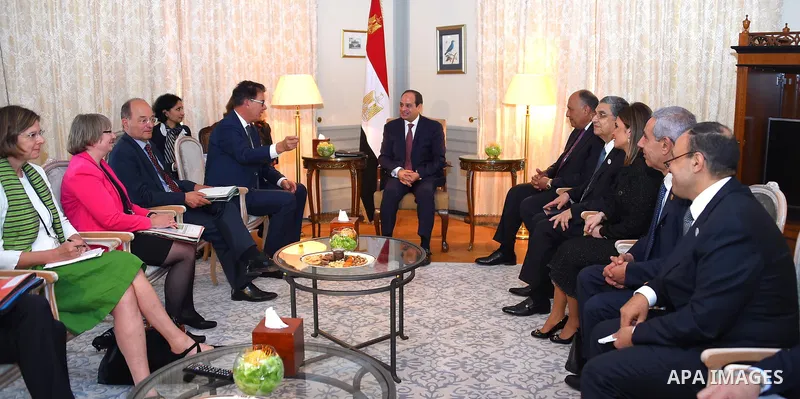 Egyptian President Abdel Fattah al-Sisi meets with German Minister of Economic Cooperation and Development Gerd Mueller in Berlin on June 12, 2017. Photo by Egyptian President Office