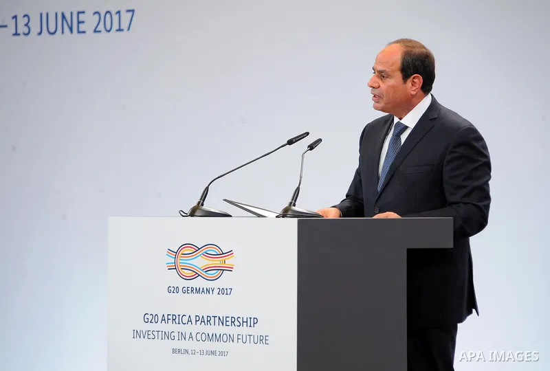 Egyptian President Abdel Fattah al-Sisi speaks at the G20 Africa partnership conference in Berlin on June 12, 2017. Photo by Egyptian President Office
