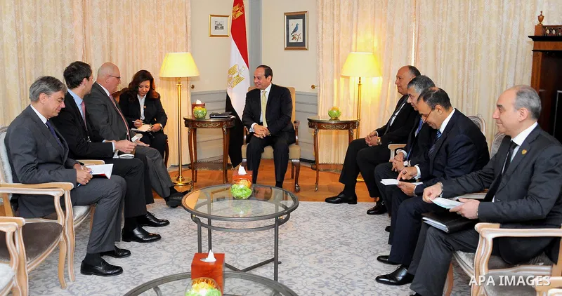 Egyptian President Abdel Fattah al-Sisi meets with Germany's Christian Democratic Union's (CDU) parliamentary chairman Volker Kauder in Berlin on June 13, 2017. Photo by Egyptian President Office