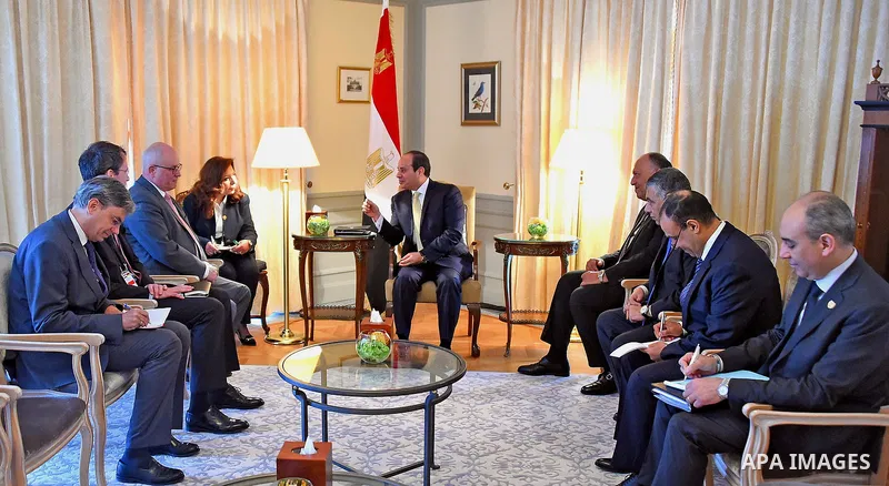 Egyptian President Abdel Fattah al-Sisi meets with Germany's Christian Democratic Union's (CDU) parliamentary chairman Volker Kauder in Berlin on June 13, 2017. Photo by Egyptian President Office