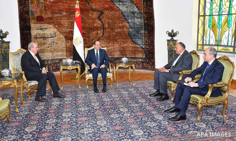 Egyptian President Abdel Fattah al-Sisi meets with Iraq's Vice President Iyad Allawi, in Cairo, Egypt, on June 14, 2017. Photo by Egyptian President Office