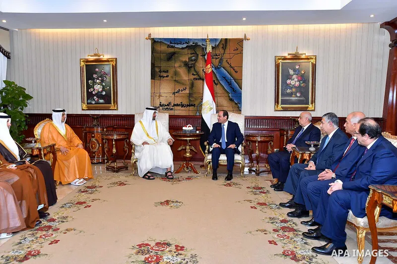 Egyptian President Abdel Fattah al-Sis meets with Abu Dhabi Crown Prince Sheikh Mohammed bin Zayed al-Nahyan after he arrives, in Cairo, Egypt on June 19, 2017. Photo by Egyptian President Office