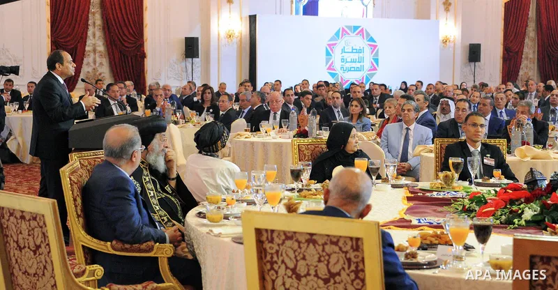 Egyptian President Abdel Fattah al-Sisi speaks during the breakfast of Egyptian family in Cairo, Egypt, on June 20, 2017. Photo by Egyptian President Office