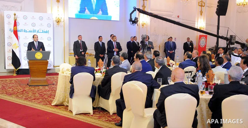 Egyptian President Abdel Fattah al-Sisi speaks during the breakfast of Egyptian family in Cairo, Egypt, on June 20, 2017. Photo by Egyptian President Office