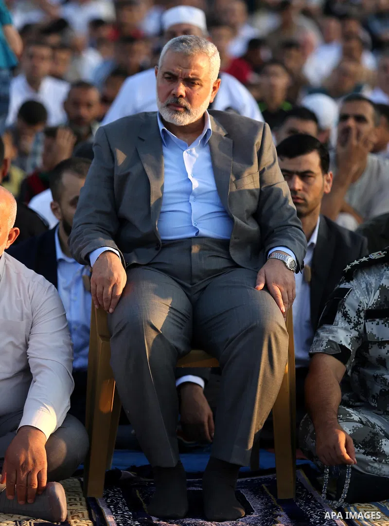 Hamas Chief Ismail Haniyeh attends Eid al-Fitr prayers in Gaza City June 25, 2017. Eid al-Fitr marks the end of Muslim's holy fasting month of Ramadan when faithfuls abstain from eating, drinking, smoking and sexual acti...