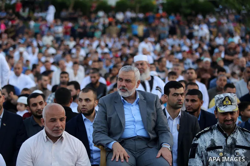 Hamas Chief Ismail Haniyeh attends Eid al-Fitr prayers in Gaza City June 25, 2017. Eid al-Fitr marks the end of Muslim's holy fasting month of Ramadan when faithfuls abstain from eating, drinking, smoking and sexual acti...