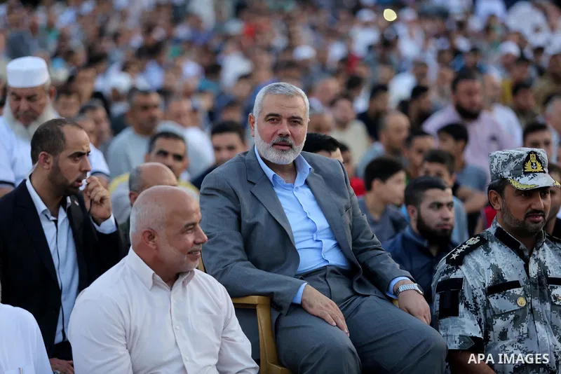 Hamas Chief Ismail Haniyeh attends Eid al-Fitr prayers in Gaza City June 25, 2017. Eid al-Fitr marks the end of Muslim's holy fasting month of Ramadan when faithfuls abstain from eating, drinking, smoking and sexual acti...