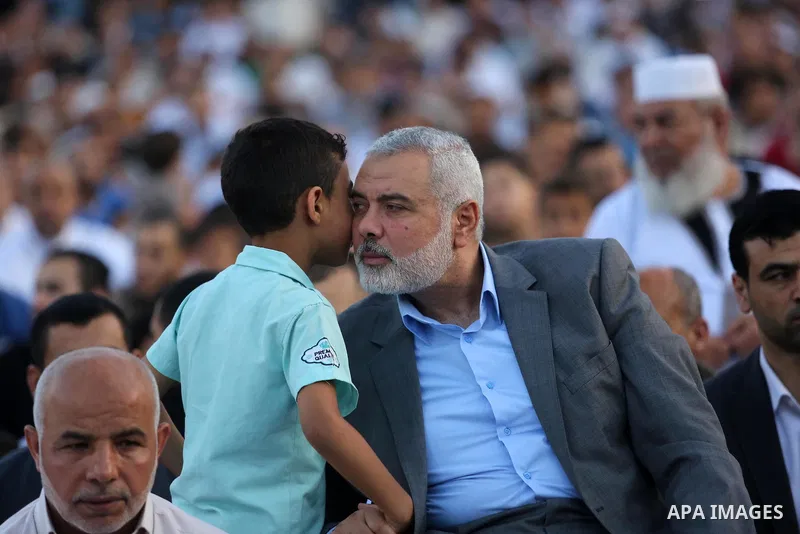Hamas Chief Ismail Haniyeh attends Eid al-Fitr prayers in Gaza City June 25, 2017. Eid al-Fitr marks the end of Muslim's holy fasting month of Ramadan when faithfuls abstain from eating, drinking, smoking and sexual acti...