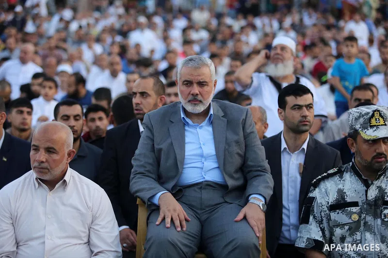 Hamas Chief Ismail Haniyeh attends Eid al-Fitr prayers in Gaza City June 25, 2017. Eid al-Fitr marks the end of Muslim's holy fasting month of Ramadan when faithfuls abstain from eating, drinking, smoking and sexual acti...