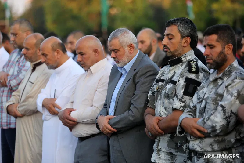 Hamas Chief Ismail Haniyeh attends Eid al-Fitr prayers in Gaza City June 25, 2017. Eid al-Fitr marks the end of Muslim's holy fasting month of Ramadan when faithfuls abstain from eating, drinking, smoking and sexual acti...