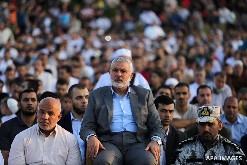 Hamas Chief Ismail Haniyeh attends Eid al-Fitr prayers in Gaza City June 25, 2017. Eid al-Fitr marks the end of Muslim's holy fasting month of Ramadan when faithfuls abstain from eating, drinking, smoking and sexual acti...