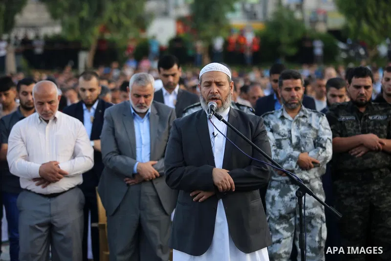Hamas Chief Ismail Haniyeh attends Eid al-Fitr prayers in Gaza City June 25, 2017. Eid al-Fitr marks the end of Muslim's holy fasting month of Ramadan when faithfuls abstain from eating, drinking, smoking and sexual acti...