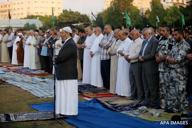 Hamas Chief Ismail Haniyeh attends Eid al-Fitr prayers in Gaza City June 25, 2017. Eid al-Fitr marks the end of Muslim's holy fasting month of Ramadan when faithfuls abstain from eating, drinking, smoking and sexual acti...