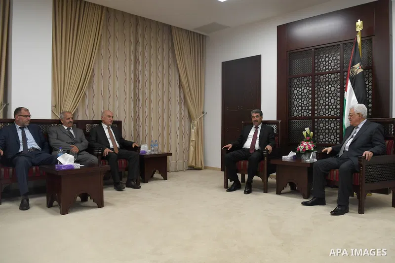 Palestinian President Mahmoud Abbas meets with heads of Municipalities, in the West Bank city of Ramallah on June 26, 2017. Photo by Osama Falah