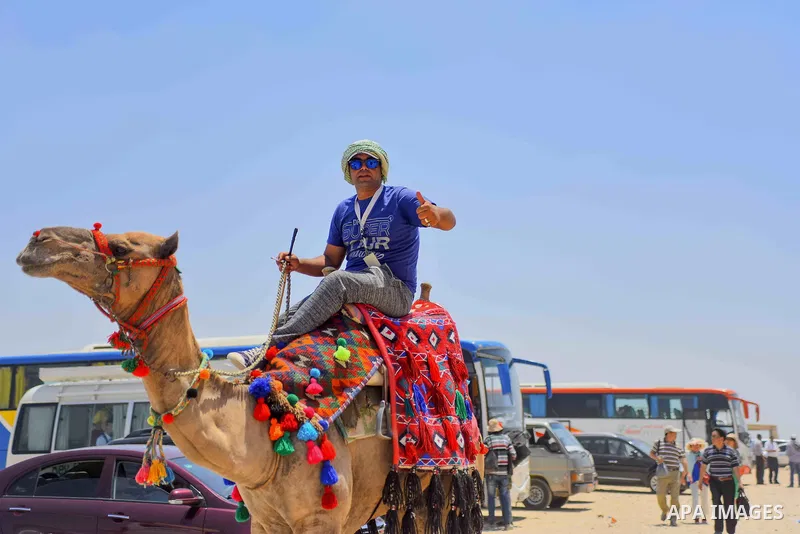 An Egyptian man rides a camel in front of the Giza pyramids, on the third day of Eid al-Fitr holiday which marks the end of the Muslim holy month of Ramadan, in Cairo June 27, 2017. Photo by Amr Sayed