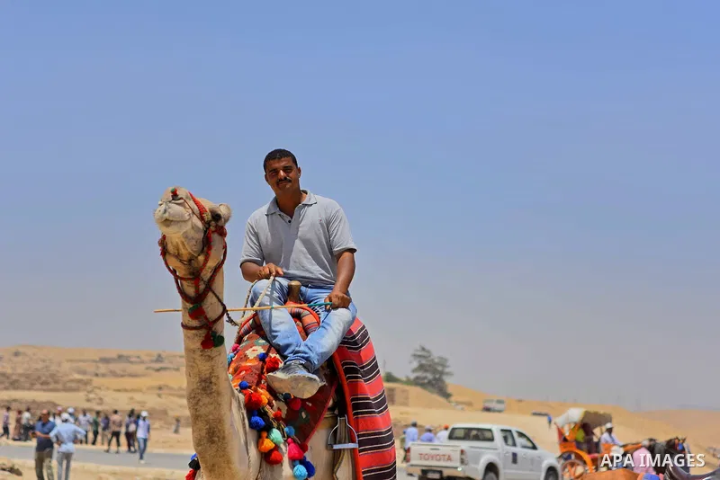 An Egyptian man rides a camel in front of the Giza pyramids, on the third day of Eid al-Fitr holiday which marks the end of the Muslim holy month of Ramadan, in Cairo June 27, 2017. Photo by Amr Sayed