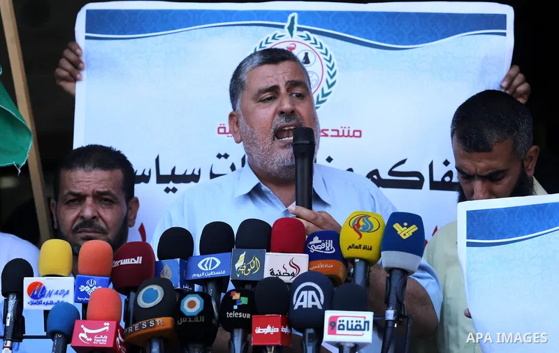 Palestinians take part in a protest against Israeli blockade and demanding to travel for treatment, in Gaza city on June 29, 2017. Hamas accused the Palestinian Authority and Israel of refusing to grant documents to Gaza...