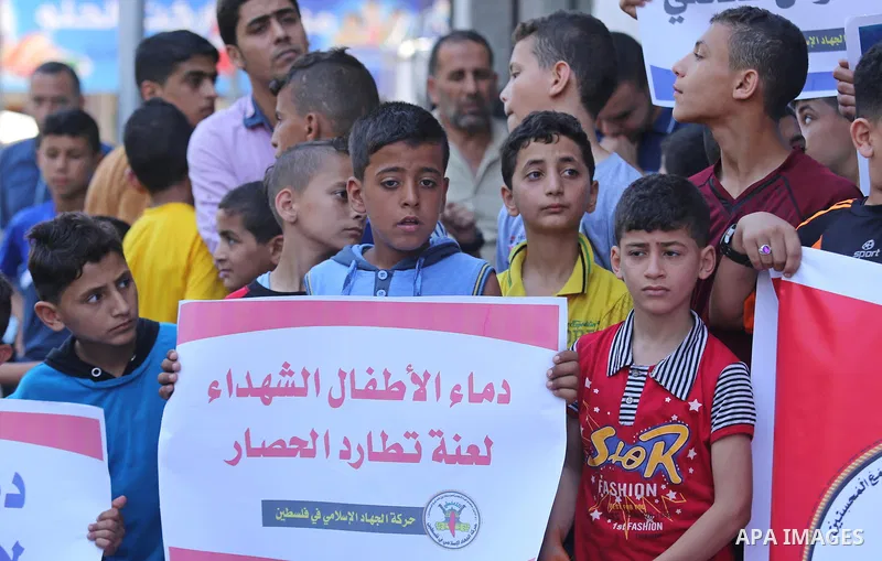 Palestinians take part in a protest against Israeli blockade and demanding to travel for treatment, in Gaza city on June 29, 2017. Hamas accused the Palestinian Authority and Israel of refusing to grant documents to Gaza...