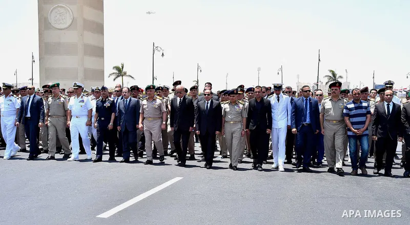 Egyptian President Abdel Fattah al-Sisi attends the funeral of the commander of the northern military region Mohammed Lutfi Yousef, in Cairo, Egypt, on June 29, 2017. Photo by Egyptian President Office