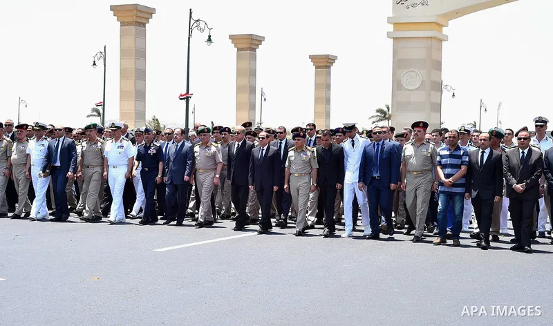 Egyptian President Abdel Fattah al-Sisi attends the funeral of the commander of the northern military region Mohammed Lutfi Yousef, in Cairo, Egypt, on June 29, 2017. Photo by Egyptian President Office