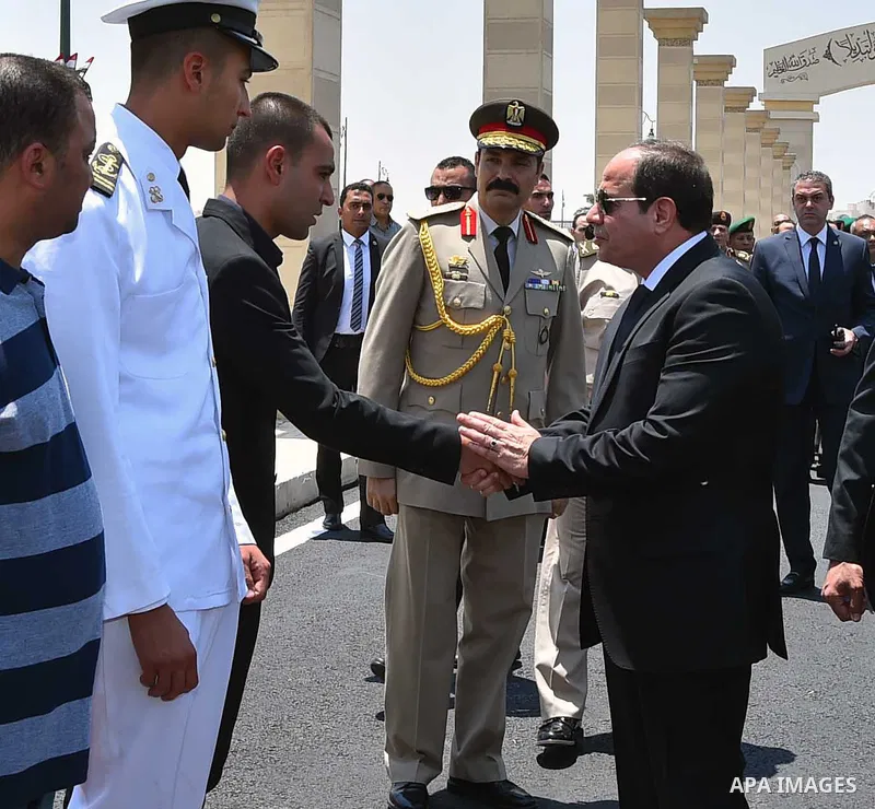Egyptian President Abdel Fattah al-Sisi attends the funeral of the commander of the northern military region Mohammed Lutfi Yousef, in Cairo, Egypt, on June 29, 2017. Photo by Egyptian President Office