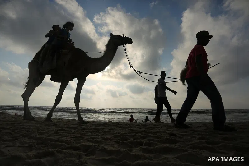 Palestinians enjoy their time at the beach of the Mediterranean sea on the coast of Gaza city, on June 30, 2017. Photo by Ashraf Amra