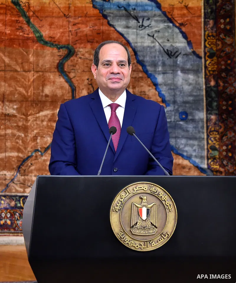 Egyptian President Abdel Fattah al-Sisi deliveres a speech on the fourth anniversary of the protests that led to the ousting of Islamist president Mohamed Morsi, at the presidential palace in the capital Cairo on June 30...