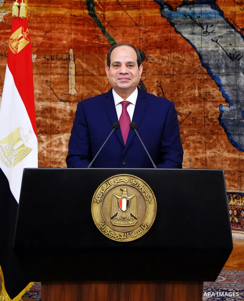Egyptian President Abdel Fattah al-Sisi deliveres a speech on the fourth anniversary of the protests that led to the ousting of Islamist president Mohamed Morsi, at the presidential palace in the capital Cairo on June 30...