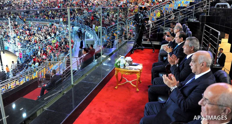 Egyptian President Abdel Fattah al-Sisi attends the opening of the World Youth Basketball Championship, in Cairo, Egypt, on July 1, 2017. Photo by Egyptian President Office
