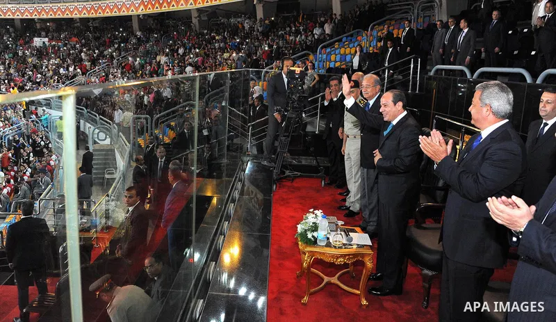 Egyptian President Abdel Fattah al-Sisi attends the opening of the World Youth Basketball Championship, in Cairo, Egypt, on July 1, 2017. Photo by Egyptian President Office
