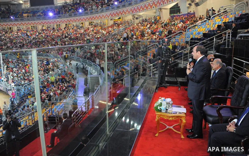 Egyptian President Abdel Fattah al-Sisi attends the opening of the World Youth Basketball Championship, in Cairo, Egypt, on July 1, 2017. Photo by Egyptian President Office