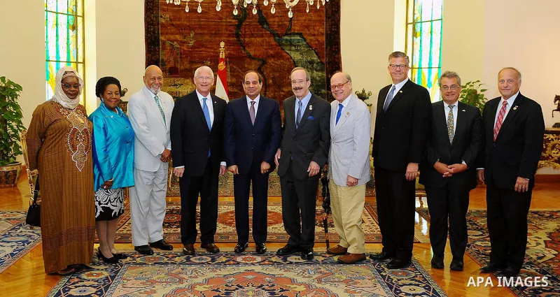 Egyptian President Abdel Fattah al-Sisi meets with a delegation from the US Congress, in Cairo, Egypt, on July 02, 2017. Photo by Egyptian President Office