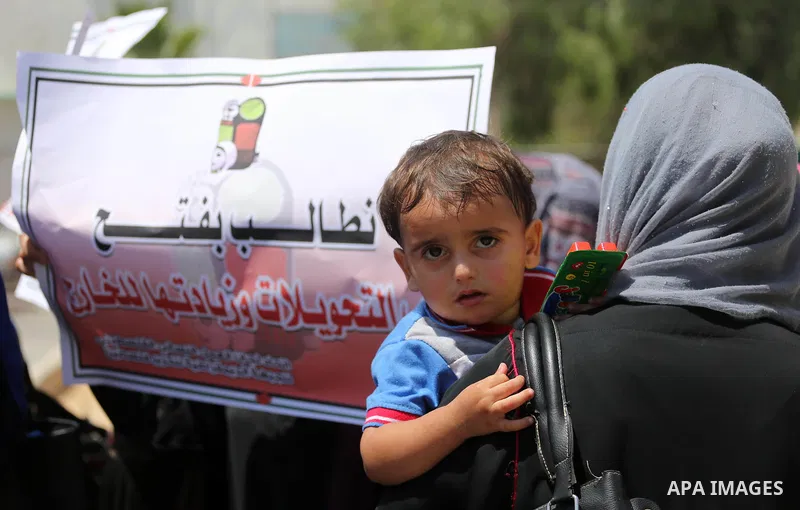 Palestinians take part in a protest demanding to travel for treatment, in Gaza city on July 3, 2017. Hamas accused the Palestinian Authority and Israel of refusing to grant documents to Gazans in need of permission to se...
