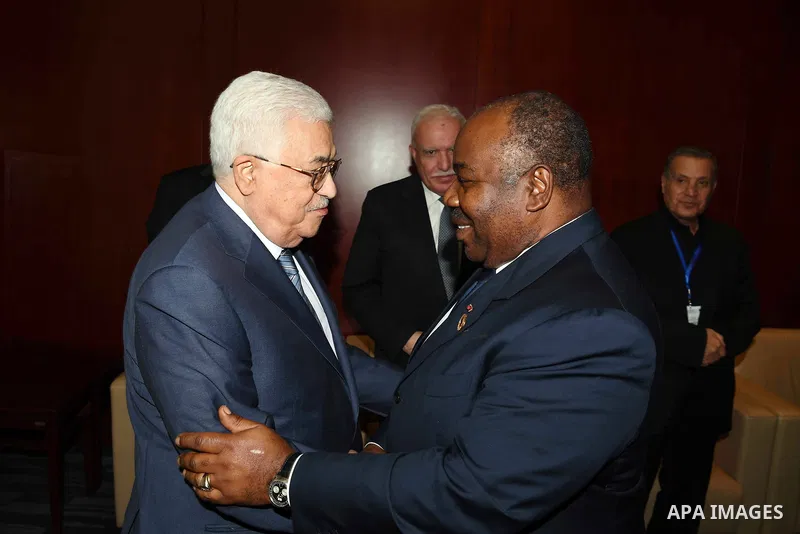 Palestinian President Mahmoud Abbas meets with President of Gabon, Ali Bongo Ondimba, on the sidelines of the 29th Ordinary Session of the Assembly of the Heads of State and the Governments, in Addis Ababa, Ethiopia July...
