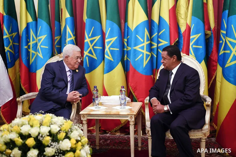 Palestinian President Mahmoud Abbas meets with Ethiopian President, Mulatu Teshome, on the sidelines of the 29th Ordinary Session of the Assembly of the Heads of State and the Governments, in Addis Ababa, Ethiopia July 3...