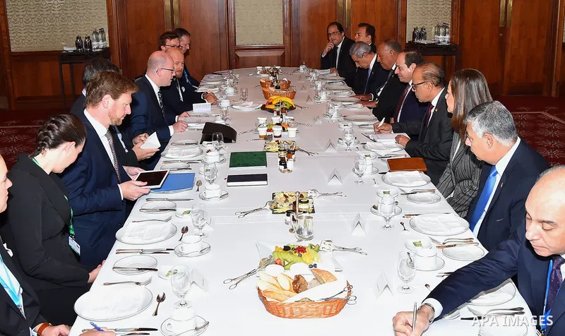 Egyptian President Abdel Fattah al-Sisi meets with Czech Republic's Prime Minister Bohuslav Sobotka on the sidelines of a summit of the Visegrad group countries (V4) and Egypt in Budapest, Hungary on July 4, 2017. Photo...