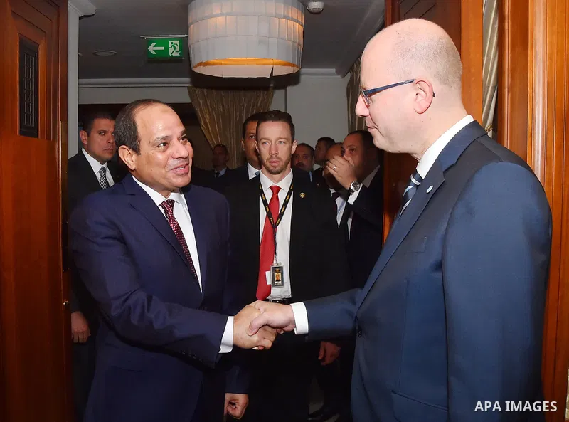 Egyptian President Abdel Fattah al-Sisi meets with Czech Republic's Prime Minister Bohuslav Sobotka on the sidelines of a summit of the Visegrad group countries (V4) and Egypt in Budapest, Hungary on July 4, 2017. Photo...