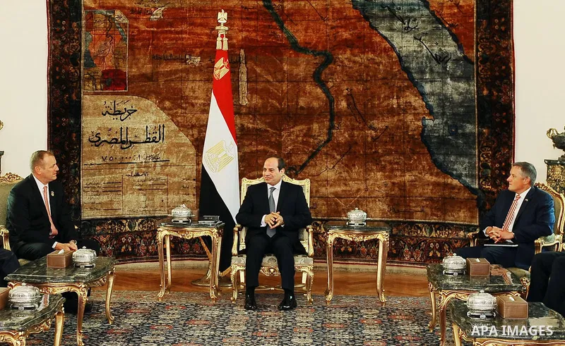 Egyptian President Abdel Fattah al-Sisi meets with a delegation from the US Congress, in Cairo, Egypt, on July 5, 2017. Photo by Egyptian President Office