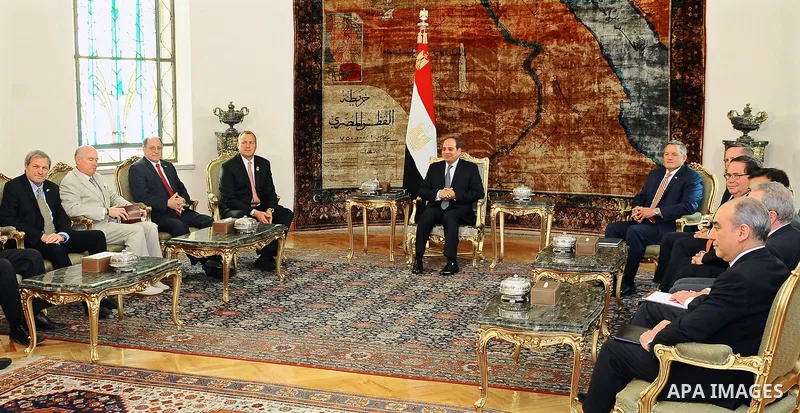 Egyptian President Abdel Fattah al-Sisi meets with a delegation from the US Congress, in Cairo, Egypt, on July 5, 2017. Photo by Egyptian President Office