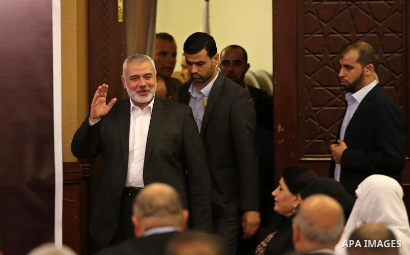 Hamas Chief Ismail Haniyeh arrives To deliver a speech in Gaza City on July 5, 2017. Haniya said that meetings between his movement and the Egyptian authorities would ease the siege imposed on the Gaza Strip for more tha...