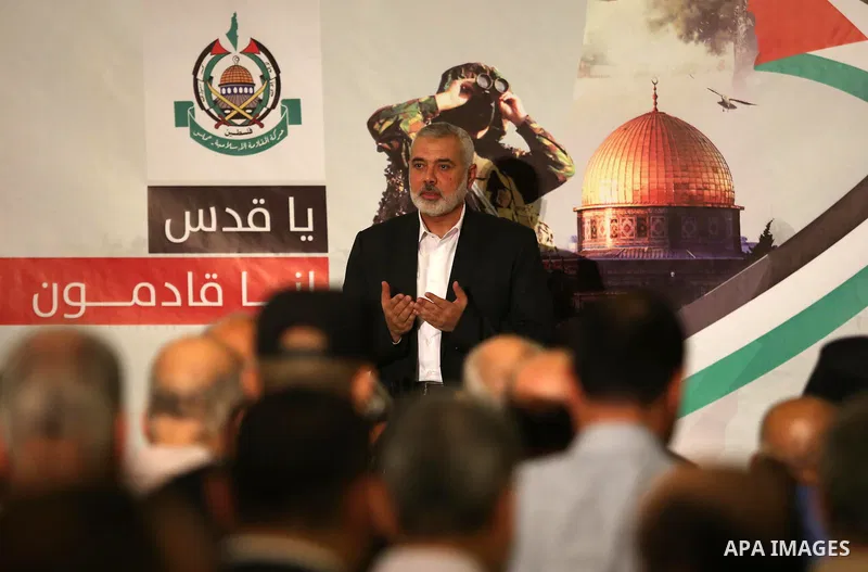 Hamas Chief Ismail Haniyeh arrives to deliver a speech in Gaza City on July 5, 2017. Haniya said that meetings between his movement and the Egyptian authorities would ease the siege imposed on the Gaza Strip for more tha...