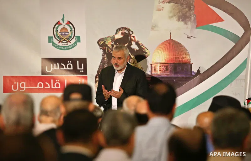 Hamas Chief Ismail Haniyeh arrives to deliver a speech in Gaza City on July 5, 2017. Haniya said that meetings between his movement and the Egyptian authorities would ease the siege imposed on the Gaza Strip for more tha...