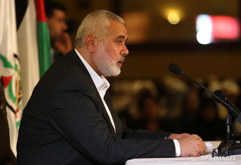 Hamas Chief Ismail Haniyeh gives a speech in Gaza City on July 5, 2017. Haniya said that meetings between his movement and the Egyptian authorities would ease the siege imposed on the Gaza Strip for more than a decade. P...