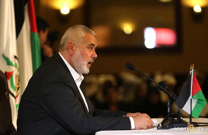 Hamas Chief Ismail Haniyeh gives a speech in Gaza City on July 5, 2017. Haniya said that meetings between his movement and the Egyptian authorities would ease the siege imposed on the Gaza Strip for more than a decade. P...